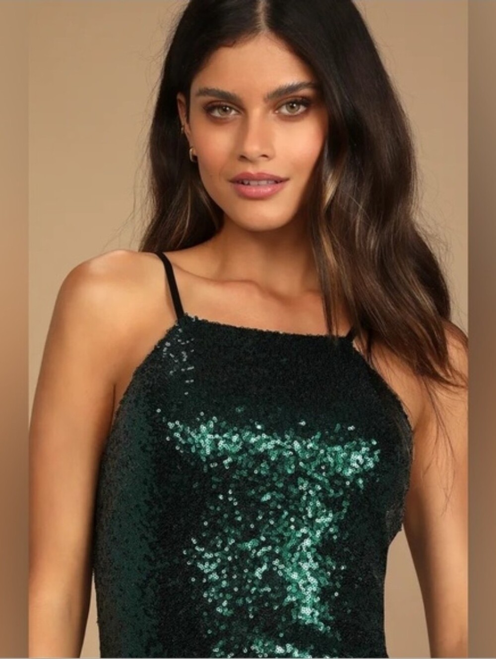 Lulus Casmar Sequined Emerald Green Mini Dress Sleek Strappy Size Small - Picture 2 of 10
